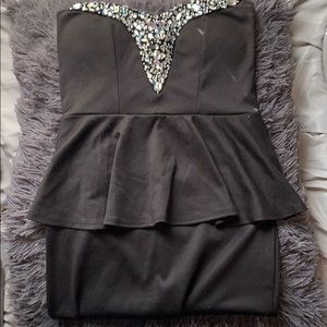 Black rhinestones mini dress